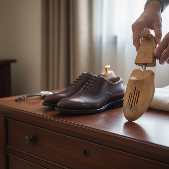 Premium leather shoes with wooden shoe trees